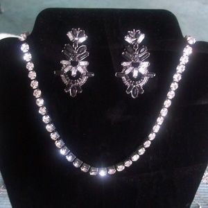 Black Rhodium w/.75ct ea. CZ Necklace; & Earrings